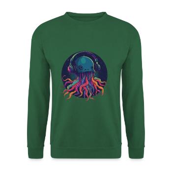 Techno Jellyfish - Méduse cool avec écouteurs - Sweat-shirt Unisexe - vert foncé - Devant