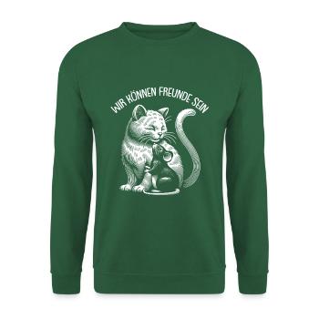Katze und Maus in Freundschaft Frieden und Liebe - Unisex Pullover - Grün - Vorne