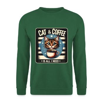 Katze und Kaffee ist alles was ich brauche - Unisex Pullover - Grün - Vorne