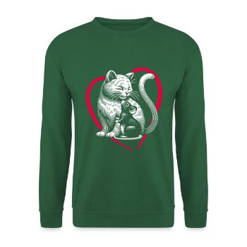 Katze und Maus und Freundschaft Frieden und Liebe - Unisex Pullover - Grün - Vorne
