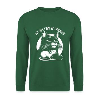 Katze und Maus in Freundschaft Frieden und Liebe - Unisex Pullover - Grün - Vorne