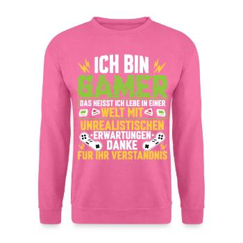 Ich bin Gamer. Das heißt, ich lebe in einer Wel... - Unisex Pullover - Pink - Vorne