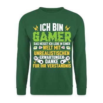 Ich bin Gamer. Das heißt, ich lebe in einer Wel... - Unisex Pullover - Grün - Vorne