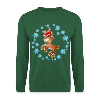 Renne Rudolph avec casquette de Noël chapeau de Père Noël - Sweat-shirt Unisexe - vert foncé - Devant