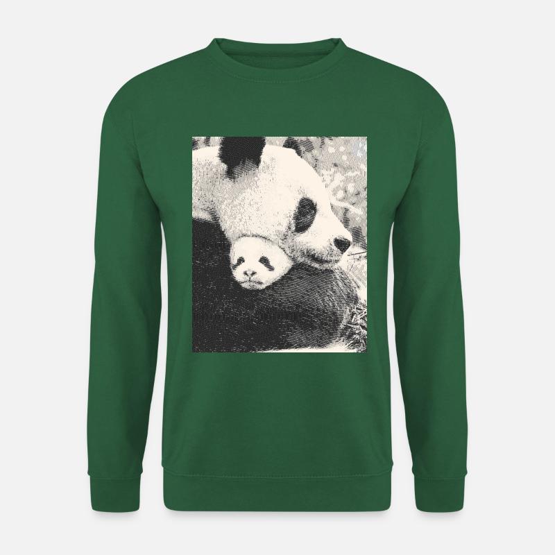 Panda Mama mit Baby, schwarz weiß, bnw - Unisex Pullover - Grün
