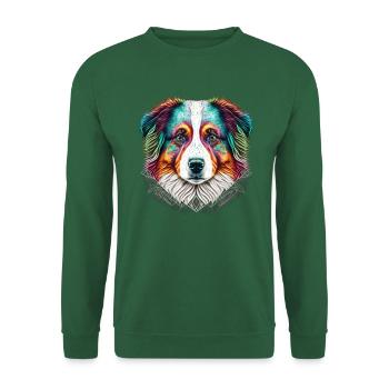 Farbenfrohes Australien Shepherd Kopf Artwork - Unisex Pullover - Grün - Vorne