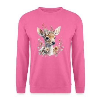 Reh mit Blumen - Unisex Pullover - Pink - Vorne