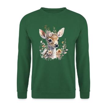 Cerf avec des fleurs - Sweat-shirt Unisexe - vert foncé - Devant