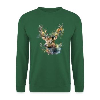 Cerf avec des fleurs - Sweat-shirt Unisexe - vert foncé - Devant