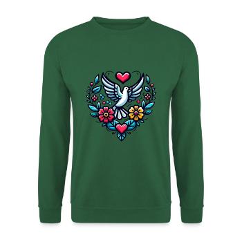 Dove of peace with flowers and red heart - Unisex Sweatshirt - green - Front