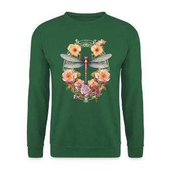 Jugendstil - Libelle und Blumen - Unisex Pullover - Grün - Vorne