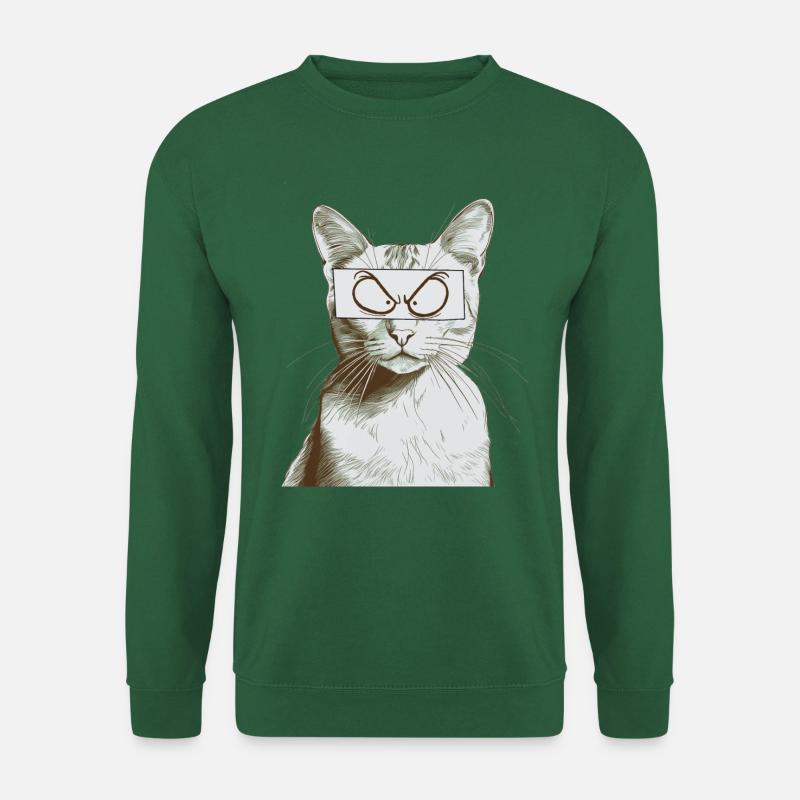 Katze mit comic Augen V2, bnw Zeichnung - Unisex Pullover - Grün