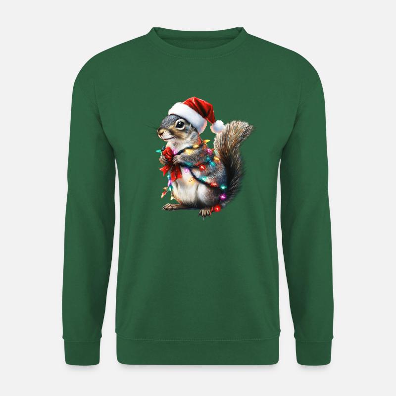 Eichhörnchen mit Lichterkette - Weihnachtspullover - Unisex Pullover - Grün