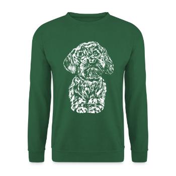 Treuer Mischlingshund mit grossen Kulleraugen. - Unisex Pullover - Grün - Vorne