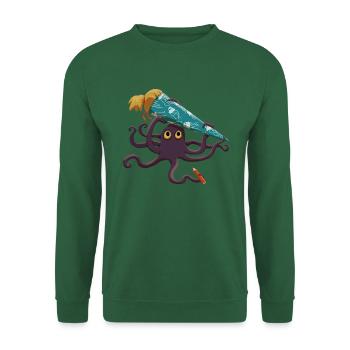 Kraken mit blauer Schultüte und Stift - Unisex Pullover - Grün - Vorne