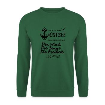 Ich will Meer Ostsee Spruch mit Anker und Möwe - Unisex Pullover - Grün - Vorne