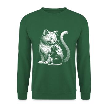 Katze und Maus in Freundschaft Frieden und Liebe - Unisex Pullover - Grün - Vorne