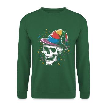Drôle de crâne avec bonnet de fou et confettis - Sweat-shirt Unisexe - vert foncé - Devant