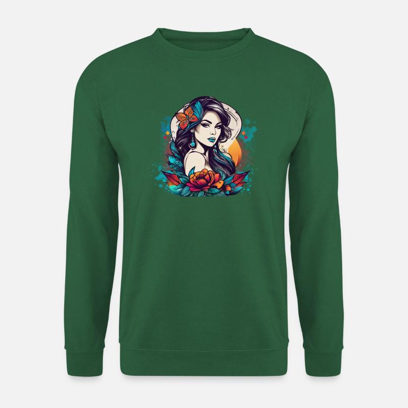 Flower Woman im Comic-Tattoo-Style - Unisex Pullover - Grün