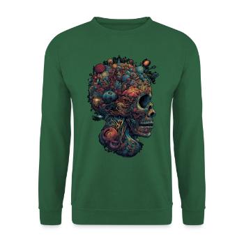 Surrealistischer, psychedelischer Trippy Totenkopf - Unisex Pullover - Grün - Vorne