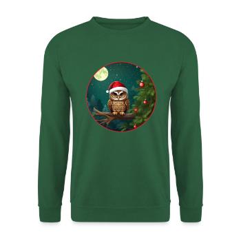 Süße Eule mit Nikolausmütze sitzt auf einem Ast - Unisex Pullover - Grün - Vorne