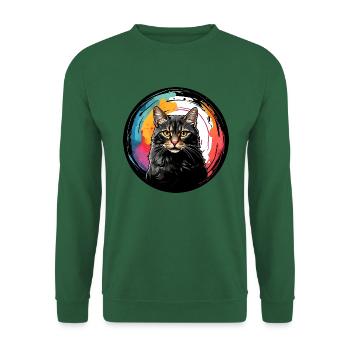 Portrait de chat mignon en technique d'aquarelle dans un cercle - Sweat-shirt Unisexe - vert foncé - Devant