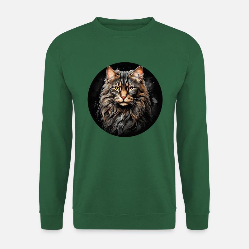 Maine Coon Katzenportrait in Aquarelltechnik - Unisex Pullover - Grün