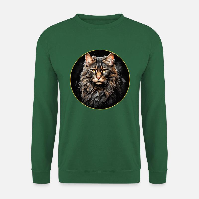 Maine Coon Katzenportrait in Aquarelltechnik - Unisex Pullover - Grün