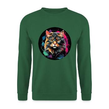 Portrait de chat mignon en technique d'aquarelle dans un cercle - Sweat-shirt Unisexe - vert foncé - Devant