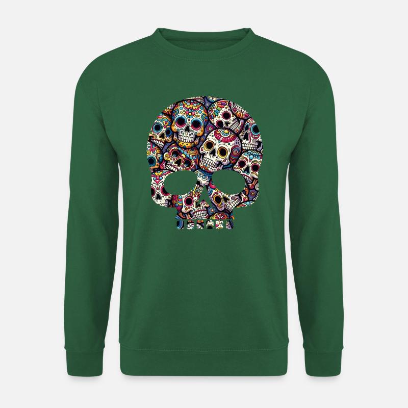 Buntes dekoratives Skullmuster - Unisex Pullover - Grün