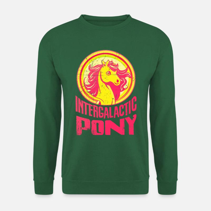 "Intergalactic Pony" Text, Logo, magenta, gelb - Unisex Pullover - Grün