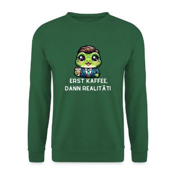 Frosch mit witzigen Kaffee Spruch - Unisex Pullover - Grün - Vorne