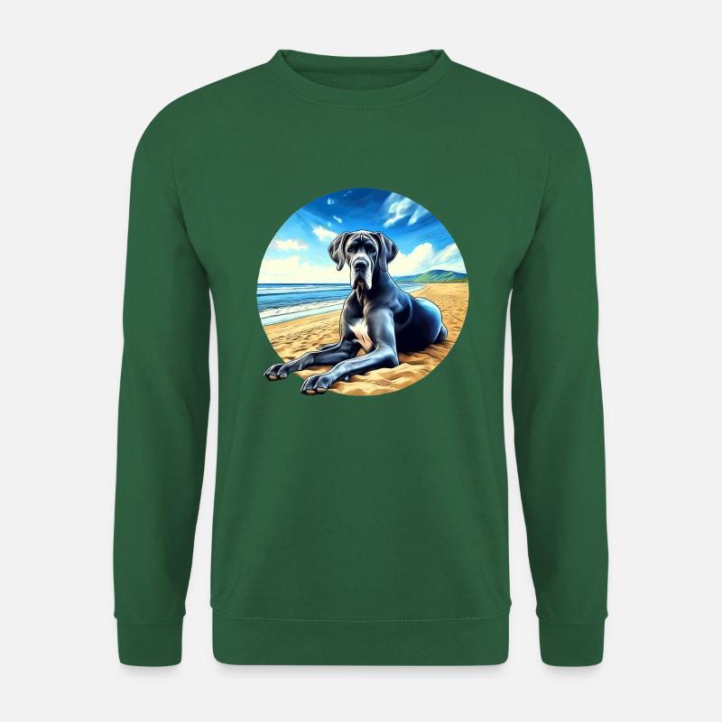 Deutsche Dogge am Strand - Unisex Pullover - Grün