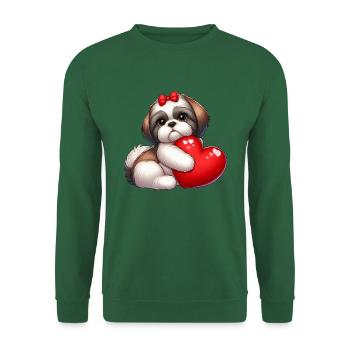 Shih Tzu étreignant un oreiller rouge - Sweat-shirt Unisexe - vert foncé - Devant