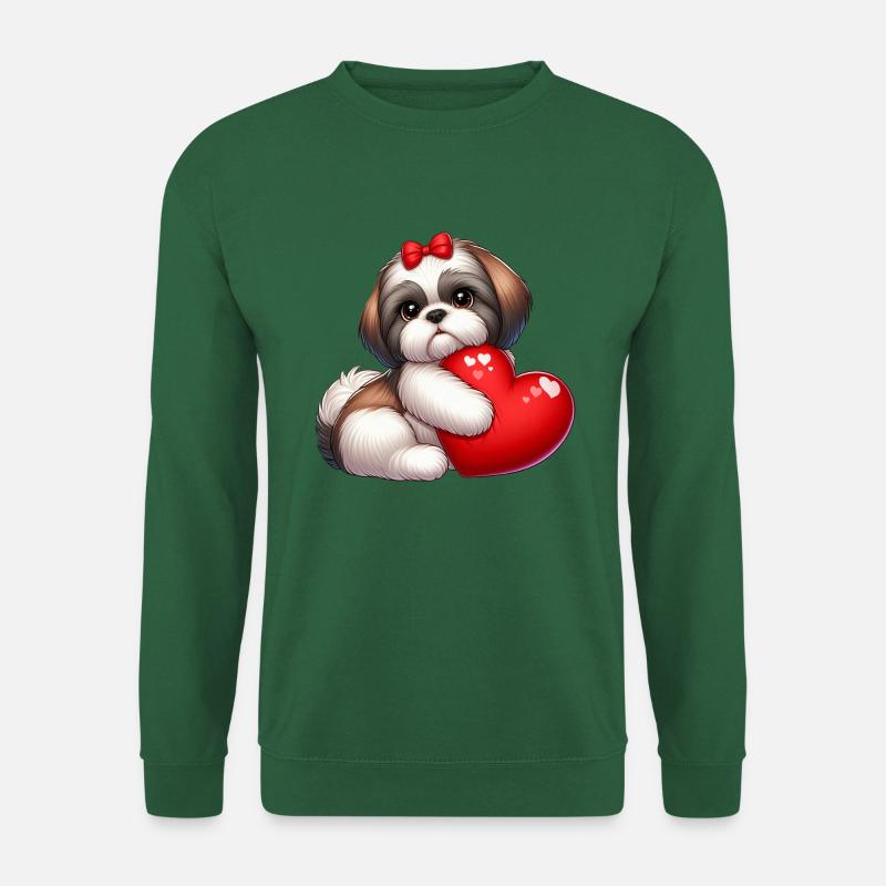 Shih Tzu umarmt ein rotes Kissen - Unisex Pullover - Grün