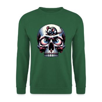 Bunter Skull mit süßer kleiner Maus auf der Stirn - Unisex Pullover - Grün - Vorne