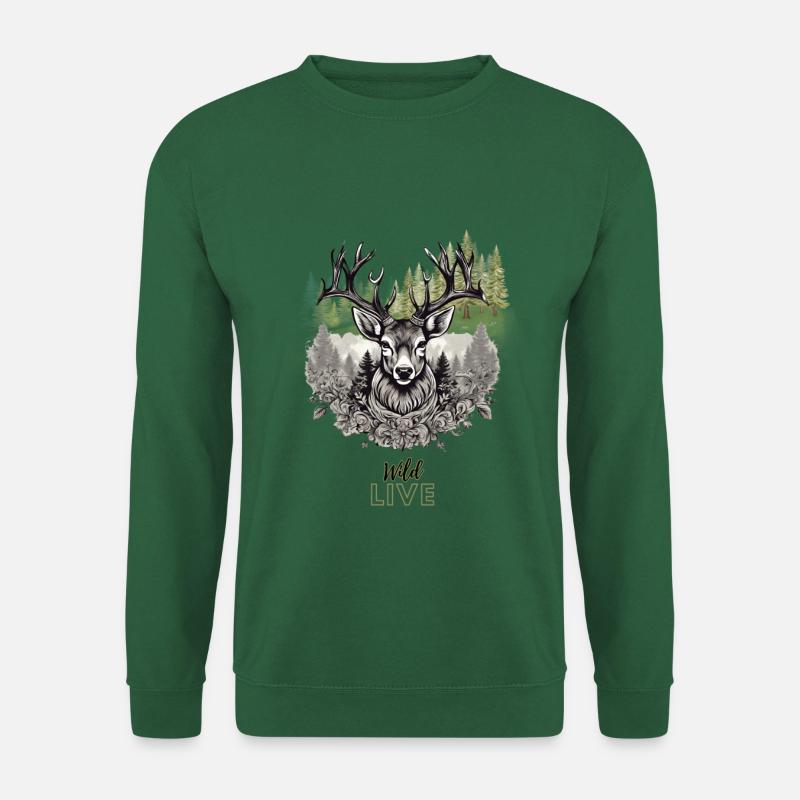 Hirsch Jagdmotiv Bunt/schwarz-weiss hübsches Motiv - Unisex Pullover - Grün