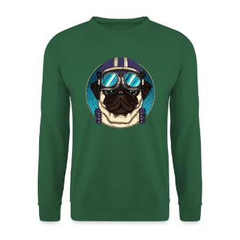 Retro-Mops-Pilot Hund Puppy - Unisex Pullover - Grün - Vorne
