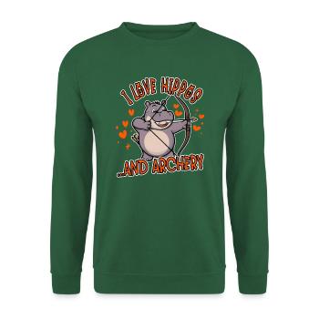 Ich liebe Nilpferde und Bogenschießen lustig - Unisex Pullover - Grün - Vorne