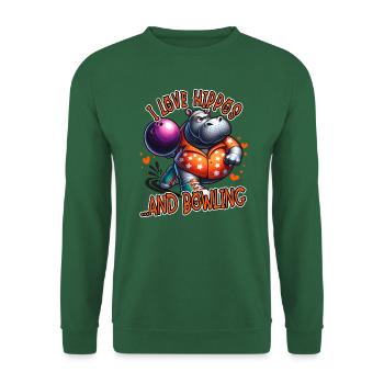 Ich liebe Nilpferde und Bowling lustig - Unisex Pullover - Grün - Vorne