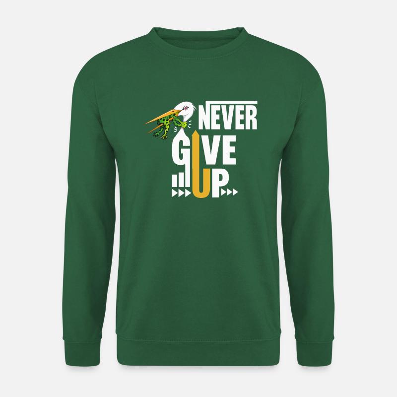 Never Give Up 🐸 Niemals aufgeben Frosch vs Storch - Unisex Pullover - Grün