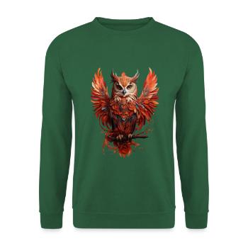 Mystische Rote Eule auf dem Ast - Unisex Pullover - Grün - Vorne