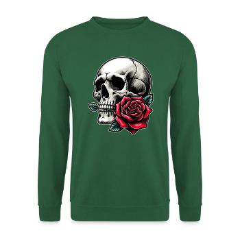 Skull mit Rose zwischen den Zähnen - Unisex Pullover - Grün - Vorne