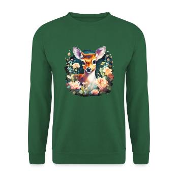 Cerf/Cerf avec fleurs I Trachtenshirt Dirndl Shirt - Sweat-shirt Unisexe - vert foncé - Devant