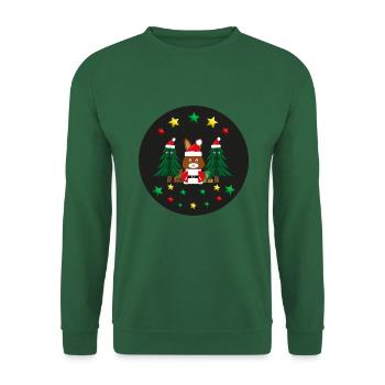 Nikolaus mit Weihnachtsbäumen und Sternen. - Unisex Pullover - Grün - Vorne