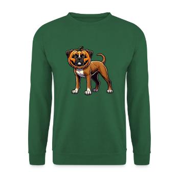 Mignon Halloween Boxer Chien Dessin animé Citrouille - Sweat-shirt Unisexe - vert foncé - Devant