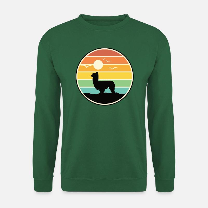 Alpaka Silhouette vor Sonnenuntergang - Unisex Pullover - Grün
