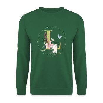 Anfangsbuchstabe L mit Katze - Unisex Pullover - Grün - Vorne