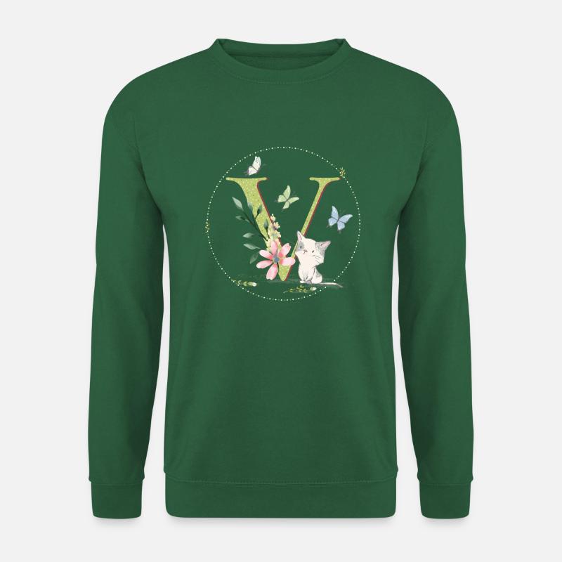 Anfangsbuchstabe V mit Katze - Unisex Pullover - Grün