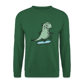 Skateboard Dino - Unisex Pullover - Grün - Vorne